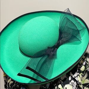Elegant Green Hat with Black Bow